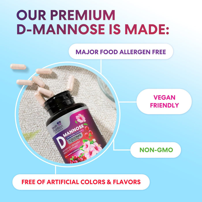 D-Mannose Supplement 1,350mg with Cranberry, Hibiscus & Dandelion - Fast-Acting, Natural Bladder & Urinary Tract Support for Women & Men – Flush & Cleanse Impurities – Non-GMO, Vegan – 120 Capsules