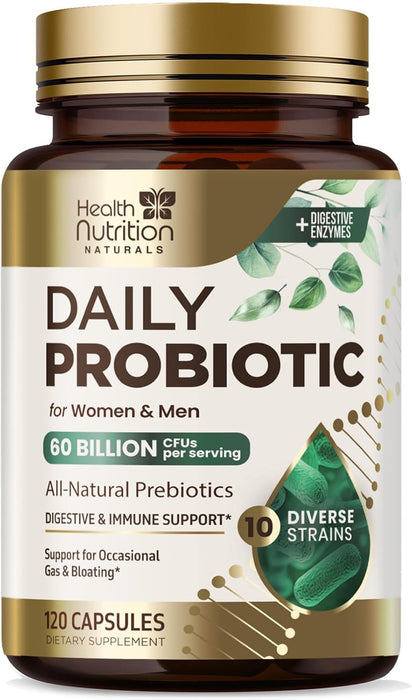 Daily Probiotics and Prebiotics 60 Billion CFU - 10 Diverse Strains for Digestion, Vaginal & Immune Health Support - Digestive Support for Men and Women, Dairy, Soy and Gluten Free