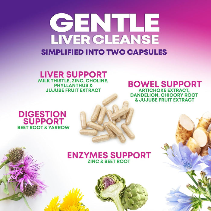 Gentle Liver Cleanse Detox & Repair Formula - Herbal Liver Support Supplement: Milk Thistle with Silymarin, Artichoke Extract, Dandelion, Beet, Chicory Root, & Turmeric for Liver Health