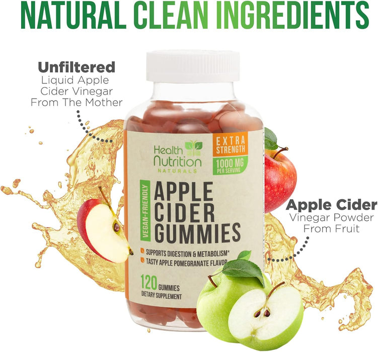 Vegan Apple Cider Vinegar Gummies | ACV Supplement, Advanced Weight Loss, Belly Fat Burn, Detox & Cleanse, Natural Apple Flavor, Non-GMO, Gluten Free Gummy for Adults