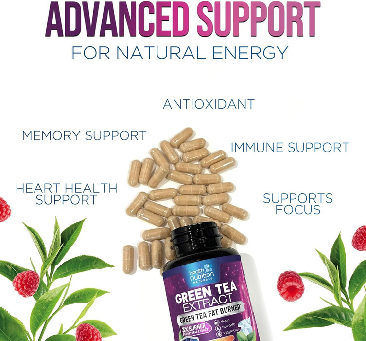 Green Tea Extract 98% Standardized EGCG 1300mg for Natural Energy, Supports Heart Health with Antioxidants, Polyphenols, Gentle Caffeine, Bottled in USA