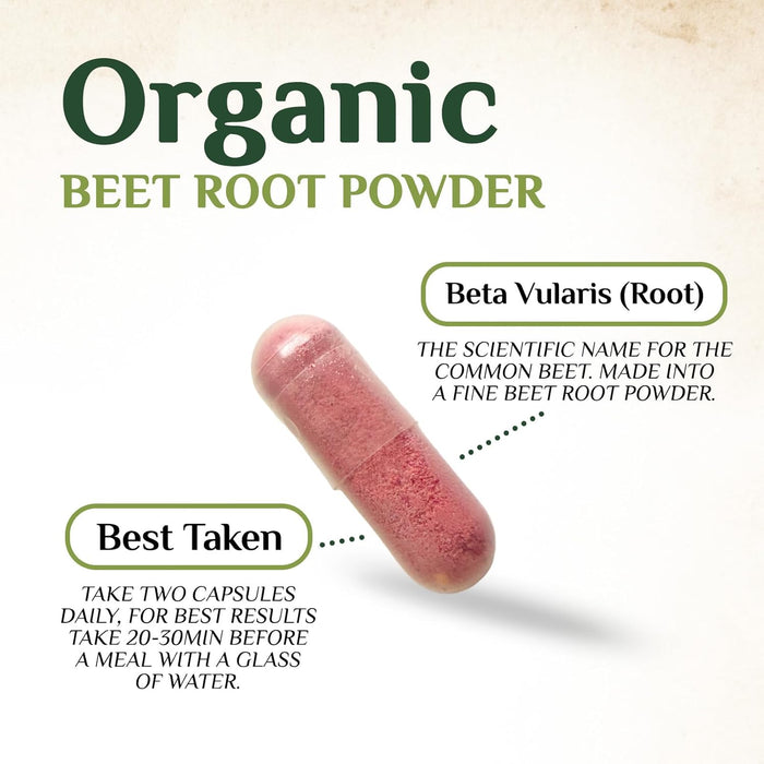 Beet Root Capsules 1300mg - Organic Extra Strength Red Beetroot Powder Supplement – Supports Nitric Oxide Production, Heart Health & Athletic Performance, Pure Beetroot Superfood – 120 Vegan Capsules