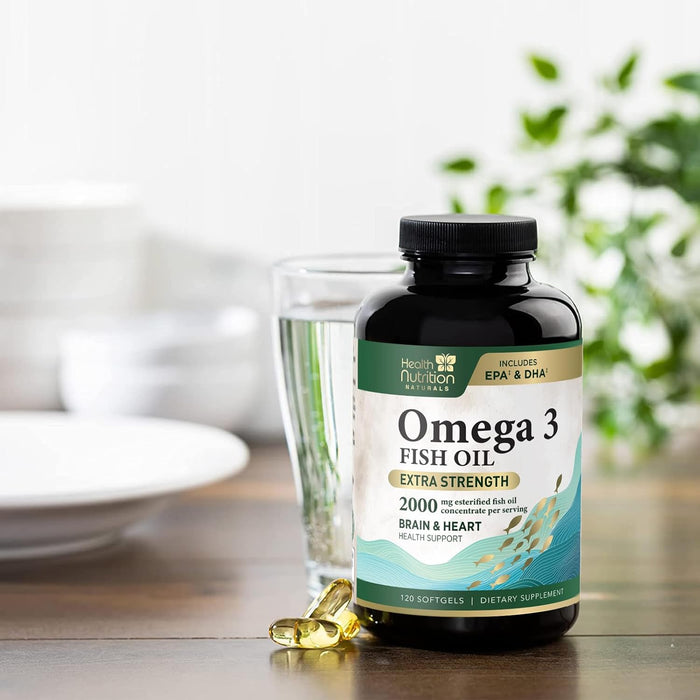 Omega 3 Fish Oil - Triple Strength EPA & DHA Fatty Acids - Natural Support for Brain & Heart Health, Fish Oil Joint Support Supplement - Non-GMO, Burpless Lemon Flavor Health Nutrition