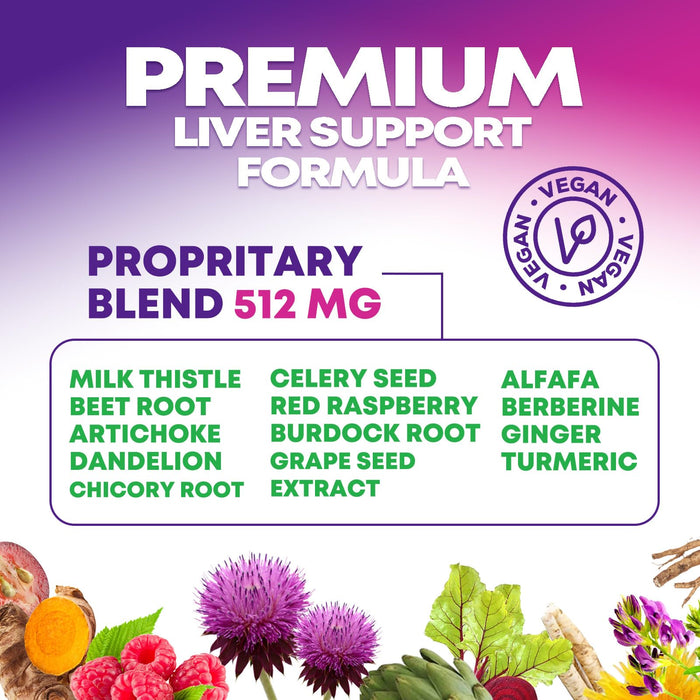 Gentle Liver Cleanse Detox & Repair Formula - Herbal Liver Support Supplement: Milk Thistle with Silymarin, Artichoke Extract, Dandelion, Beet, Chicory Root, & Turmeric for Liver Health - 60 Capsules