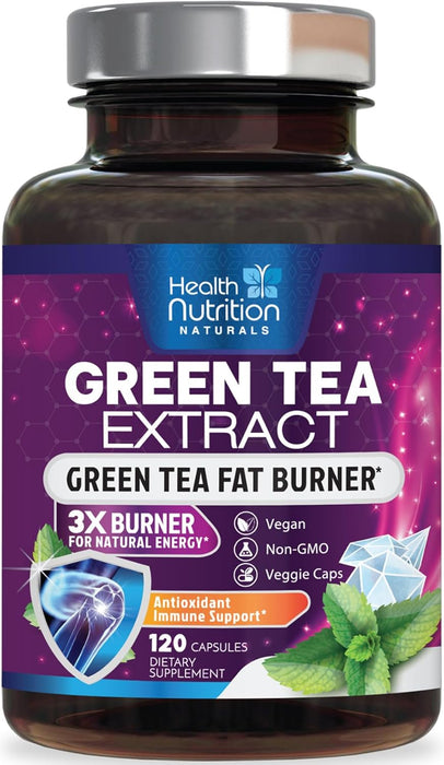 Green Tea Extract 98% Standardized EGCG 1300mg for Natural Energy, Supports Heart Health with Antioxidants, Polyphenols, Gentle Caffeine, Bottled in USA