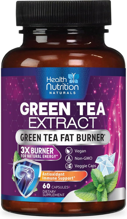 Green Tea Extract 98% Standardized EGCG 1300mg for Natural Energy, Supports Heart Health with Antioxidants, Polyphenols, Gentle Caffeine, Bottled in USA