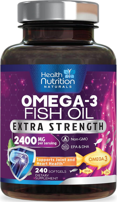 Omega 3 Fish Oil 2400mg - Triple Strength EPA + DHA - 240 Softgels