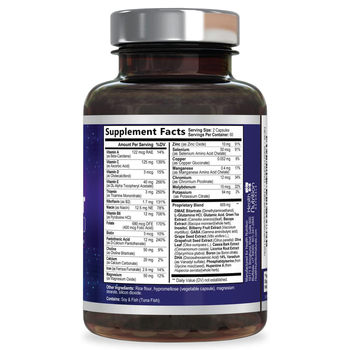 Brain Supplements for Memory and Focus - Extra Strength Nootropic Capsules for Concentration, Alertness, Cognitive Support - Phosphatidylserine, Brain Health Vitamins B6 C E Zinc - 120 Capsules
