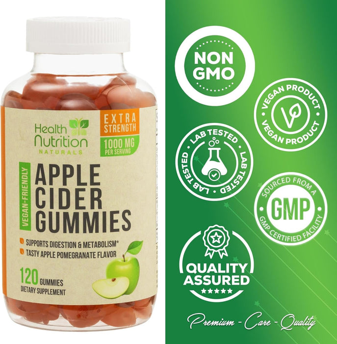 Vegan Apple Cider Vinegar Gummies | ACV Supplement, Advanced Weight Loss, Belly Fat Burn, Detox & Cleanse, Natural Apple Flavor, Non-GMO, Gluten Free Gummy for Adults