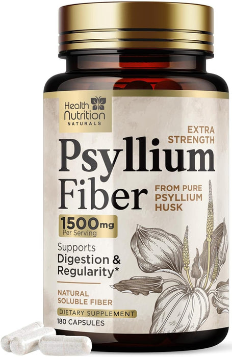 Fiber Supplement Psyllium Husk Caps 1500mg - Plant Based, High Absorption, Natural Soluble Fiber Supplements Non-GMO, Gluten Free Digestive Health & Intestinal Support, Psyllium Fiber