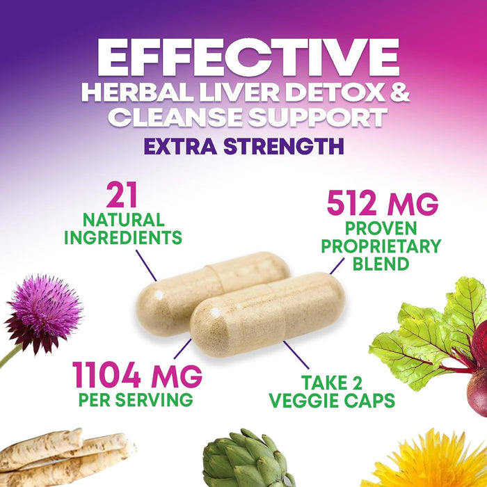 Gentle Liver Cleanse Detox & Repair Formula - Herbal Liver Support Supplement: Milk Thistle with Silymarin, Artichoke Extract, Dandelion, Beet, Chicory Root, & Turmeric for Liver Health