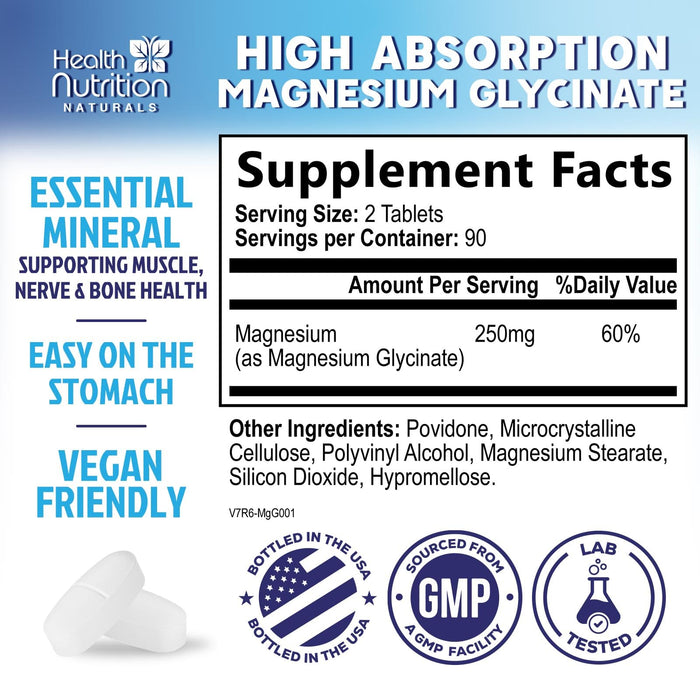 Magnesium Glycinate 250mg – 180 Tablets