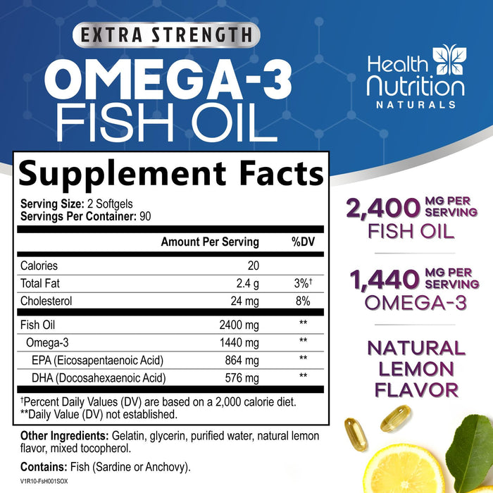 Omega-3 Fish Oil – 2400mg – 180 Softgels
