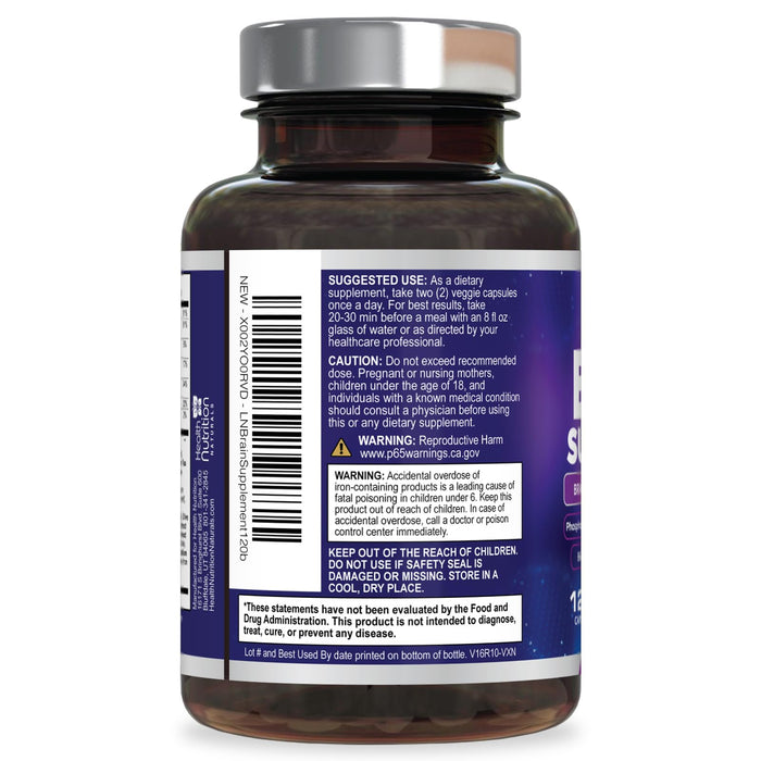 Brain Supplements for Memory and Focus - Extra Strength Nootropic Capsules for Concentration, Alertness, Cognitive Support - Phosphatidylserine, Brain Health Vitamins B6 C E Zinc - 60 Capsules