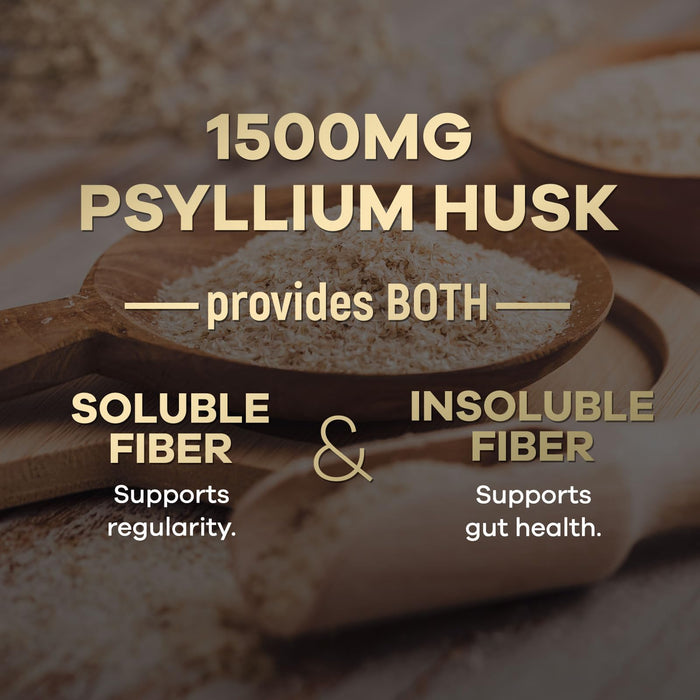 Fiber Supplement Psyllium Husk Caps 1500mg - Plant Based, High Absorption, Natural Soluble Fiber Supplements Non-GMO, Gluten Free Digestive Health & Intestinal Support, Psyllium Fiber