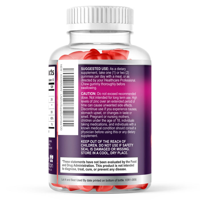 Zinc Supplement 50mg Gummies for Adults - Max Strength Skin Health & Immune Support Gummy, Vegan, Non-GMO & Gluten Free, Nature's Antioxidant & Bone Health Chewable Tasty Berry Flavor - 120 Gummies