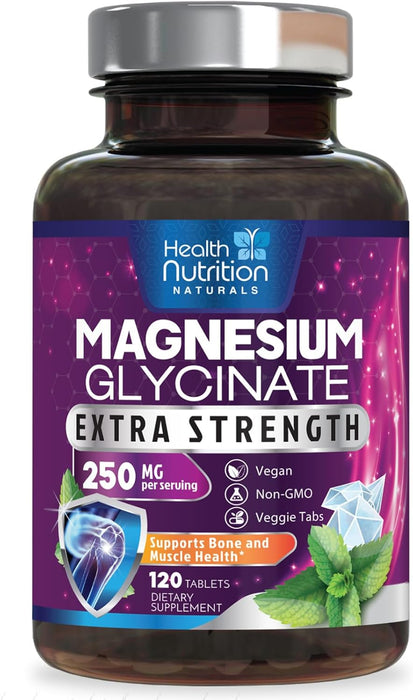 Magnesium Glycinate Extra Strength 425 mg - 100% Chelated High Absorption with Calcium for Bone, Muscle Cramps, Heart, Sleep Support, Non-GMO, Vegan, Gluten & Soy Free Health Supplement