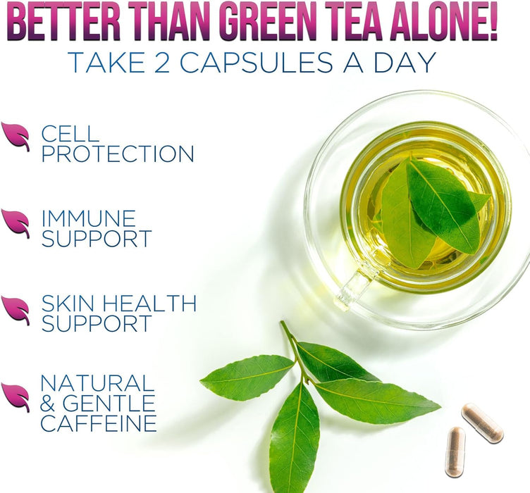 Green Tea Extract 98% Standardized EGCG 1300mg for Natural Energy, Supports Heart Health with Antioxidants, Polyphenols, Gentle Caffeine, Bottled in USA