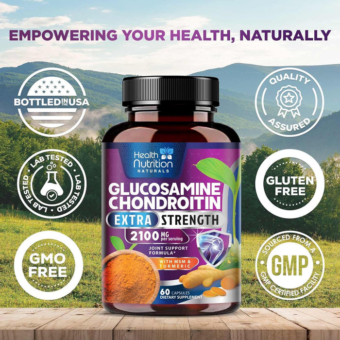 Glucosamine Chondroitin Supplements MSM Turmeric Boswellia - Joint Support Supplement for Joint Health, Joint Mobility - Glucosamine Sulfate Mobility Formula - Gluten Free and Non-GMO