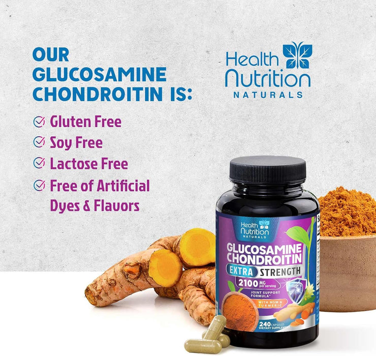 Glucosamine Chondroitin Supplements MSM Turmeric Boswellia - Joint Support Supplement for Joint Health, Joint Mobility - Glucosamine Sulfate Mobility Formula - Gluten Free and Non-GMO