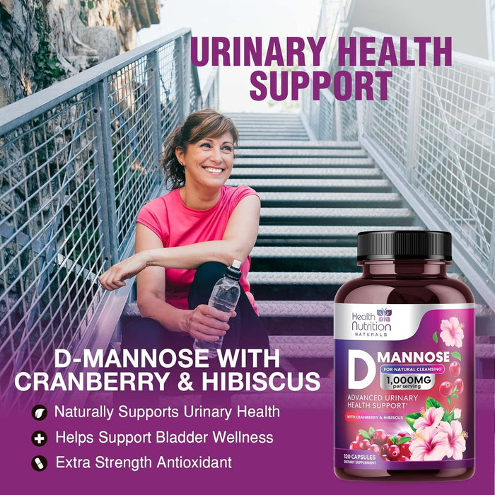 D-Mannose 1350mg - Extra Strength, Fast-Acting Natural Urinary Tract Health Support - Includes Cranberry Extract, Dandelion, Hibiscus - Non-GMO, Bottled in USA, Vegan for Men & Women