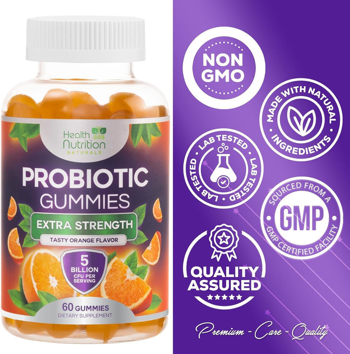 Probiotic Gummies for Gentle Digestive Gut Support - Probiotic Gummy 1 Billion CFU Provides Immune Support - Natural Orange Flavor - Best Gas and Bloating Support for Men and Women