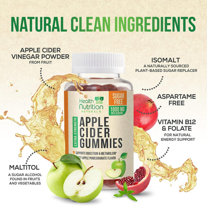 Vegan Apple Cider Vinegar Gummies | ACV Supplement, Advanced Weight Loss, Belly Fat Burn, Detox & Cleanse, Natural Apple Flavor, Non-GMO, Gluten Free Gummy for Adults