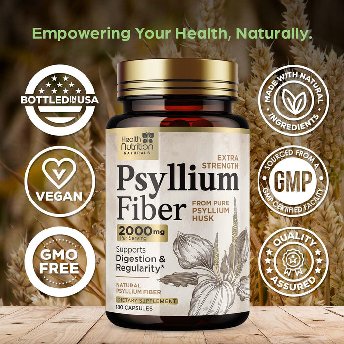 Psyllium Husk Fiber Capsules 1500mg – 180 Capsules