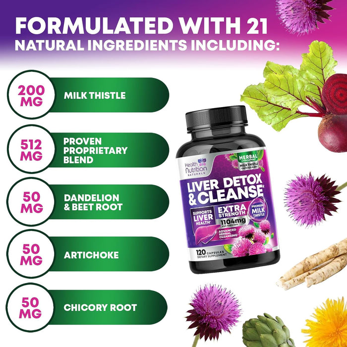 Gentle Liver Cleanse Detox & Repair Formula - Herbal Liver Support Supplement: Milk Thistle with Silymarin, Artichoke Extract, Dandelion, Beet, Chicory Root, & Turmeric for Liver Health