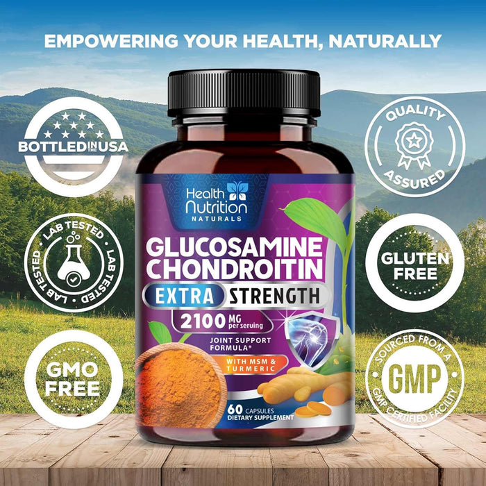 Glucosamine Chondroitin Supplements MSM Turmeric Boswellia - Joint Support Supplement for Joint Health, Joint Mobility - Glucosamine Sulfate Mobility Formula - Gluten Free and Non-GMO