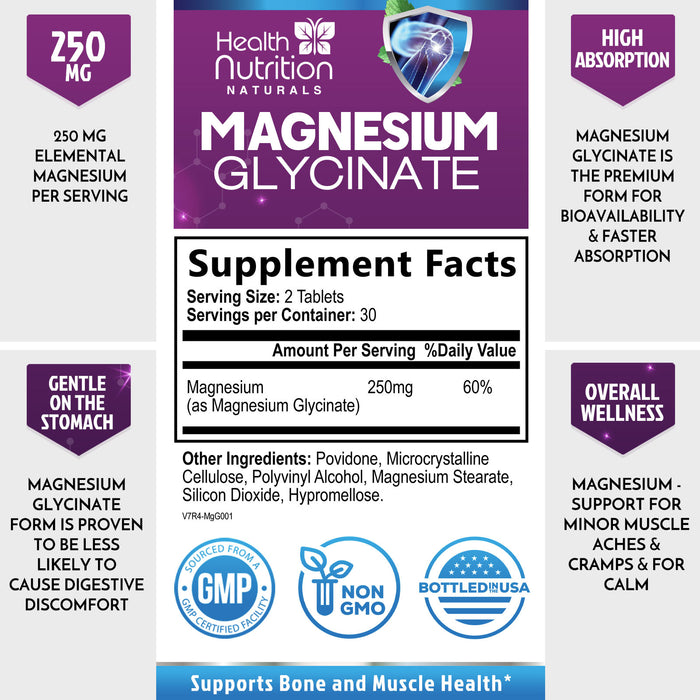 Magnesium Glycinate Extra Strength 425 mg - 100% Chelated High Absorption with Calcium for Bone, Muscle Cramps, Heart, Sleep Support, Non-GMO, Vegan, Gluten & Soy Free Health Supplement