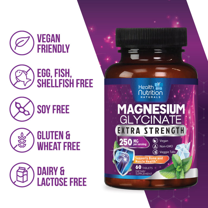 Magnesium Glycinate Extra Strength 425 mg - 100% Chelated High Absorption with Calcium for Bone, Muscle Cramps, Heart, Sleep Support, Non-GMO, Vegan, Gluten & Soy Free Health Supplement