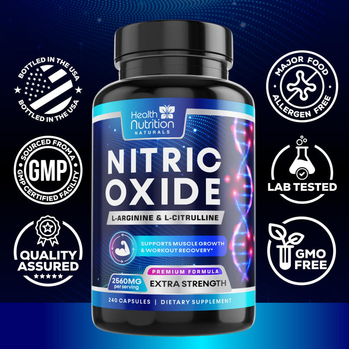 Extra Strength Nitric Oxide Supplement L Arginine 3X Strength - Citrulline Malate, AAKG, Beta Alanine - Premium Muscle Supporting Nitric Booster for Energy & Strength to Train Harder