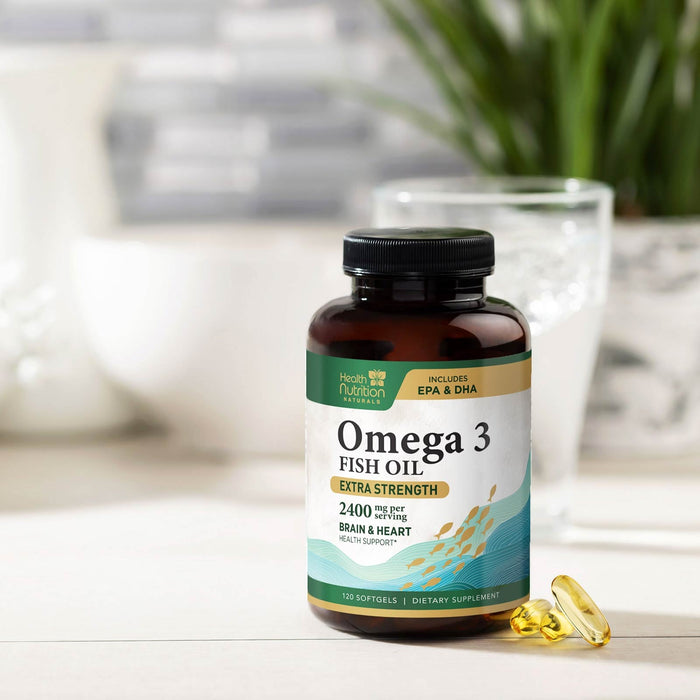 Omega 3 Fish Oil - Triple Strength EPA & DHA Fatty Acids - Natural Support for Brain & Heart Health, Fish Oil Joint Support Supplement - Non-GMO, Burpless Lemon Flavor Health Nutrition