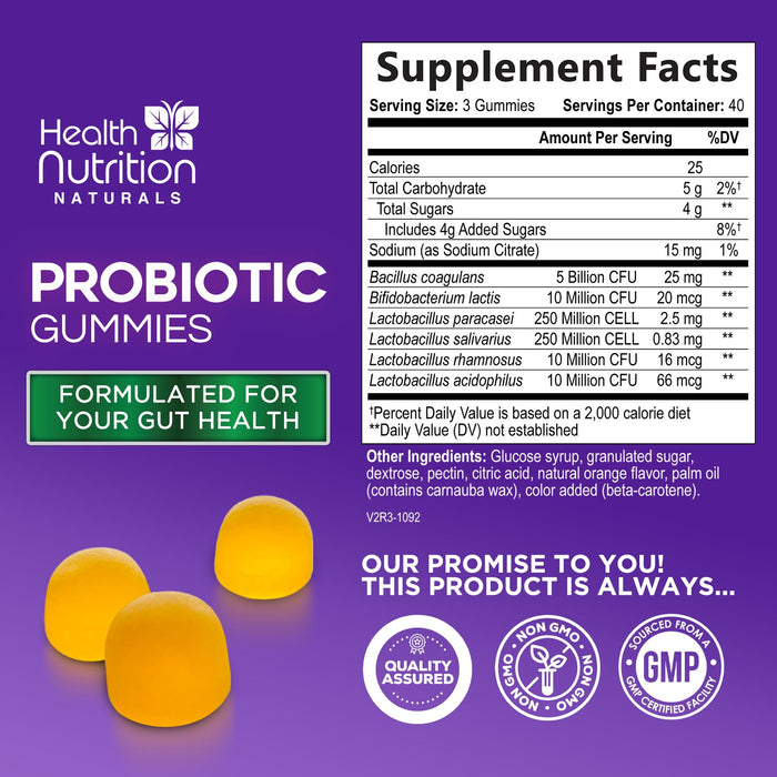 Probiotic Gummies for Gentle Digestive Gut Support - Probiotic Gummy 1 Billion CFU Provides Immune Support - Natural Orange Flavor - Best Gas and Bloating Support for Men and Women