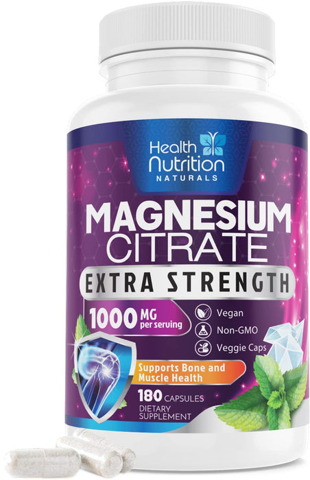 Magnesium Citrate 1000mg - Max Strength Magnesium Capsules for Muscle, Nerve, Bone and Heart Health Support, Natural Sleep Support, High Absorption Citrate Oxide Powder Complex - Parent