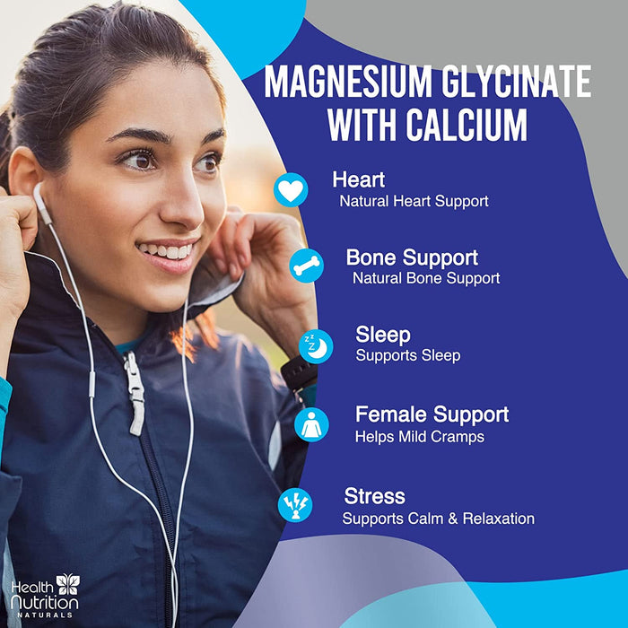 Magnesium Glycinate Extra Strength 425 mg - 100% Chelated High Absorption with Calcium for Bone, Muscle Cramps, Heart, Sleep Support, Non-GMO, Vegan, Gluten & Soy Free Health Supplement