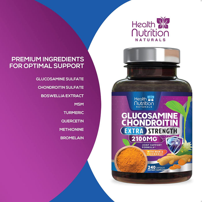 Glucosamine Chondroitin Supplements MSM Turmeric Boswellia - Joint Support Supplement for Joint Health, Joint Mobility - Glucosamine Sulfate Mobility Formula - Gluten Free and Non-GMO