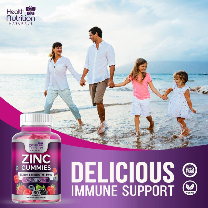 Zinc Gummies for Adults 50mg Extra Strength Immune Support Supplement - Great Tasting Natural Flavored Gummy Supplement - Best Vegan Zinc Vitamin for Men, Women, and Children