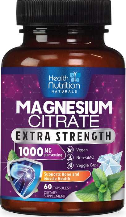 Magnesium Citrate 1000mg - Max Strength Magnesium Capsules for Muscle, Nerve, Bone and Heart Health Support, Natural Sleep Support, High Absorption Citrate Oxide Powder Complex - Parent