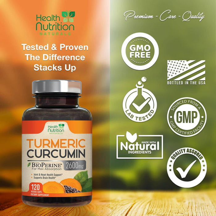 Turmeric Curcumin with BioPerine Black Pepper Extract 2600mg - High Absorption Ultra Potent Tumeric Herbal Supplement with 95% Curcuminoids, Nature's Turmeric for Joint Support, Non-GMO