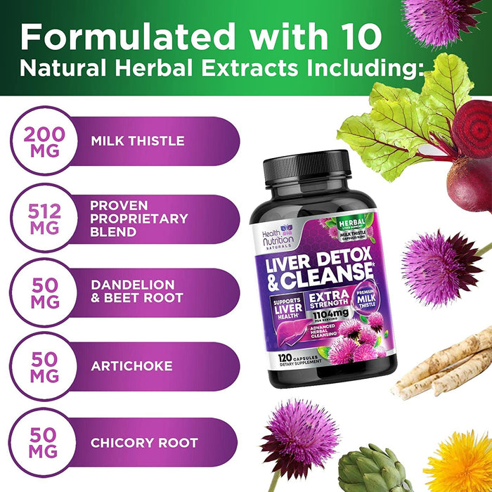 Liver detox & cleanse herbal liver support milk thistle capsules blend supports liver health extra strength premium milk thistle advanced herbal cleansing dietary supplement health nutrition naturals